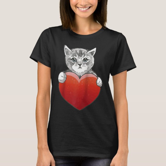 Camiseta Cute little cat with heart Raglan Baseball (Frente)