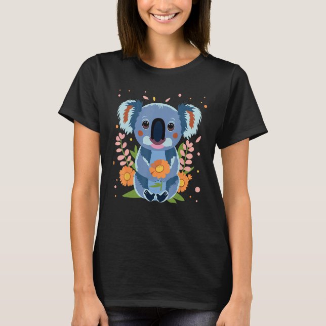 Camiseta Cute Little Koala Bear Animal with Flowers (Frente)