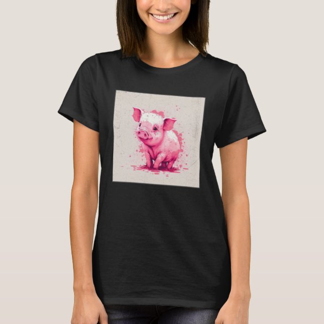 Camiseta Cute Little Piggy Illustration Unique  Women Kids  (Frente)