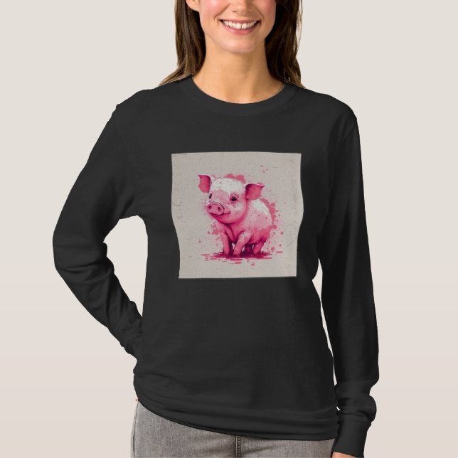 Camiseta Cute Little Piggy Illustration Unique  Women Kids  (Frente)