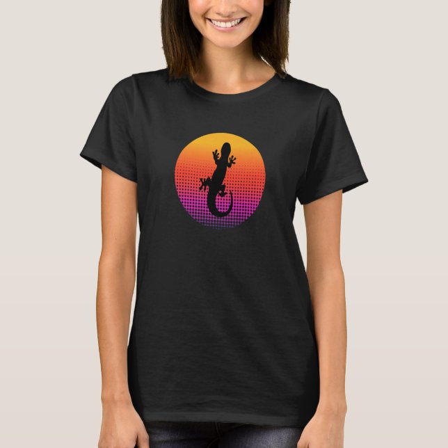 Camiseta Cute Lizard Gecko Animal Silhouette at Sunset for  (Frente)