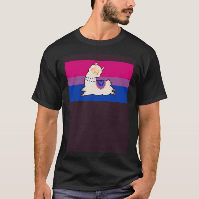 Camiseta Cute Llama Alpaca Love Bisexual Pride Flag Floral  (Frente)