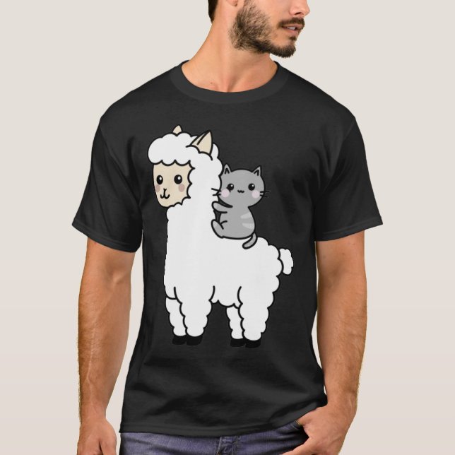 Camiseta Cute Llama Cat Best Friends (Frente)