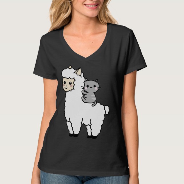 Camiseta Cute Llama Cat Best Friends (Frente)