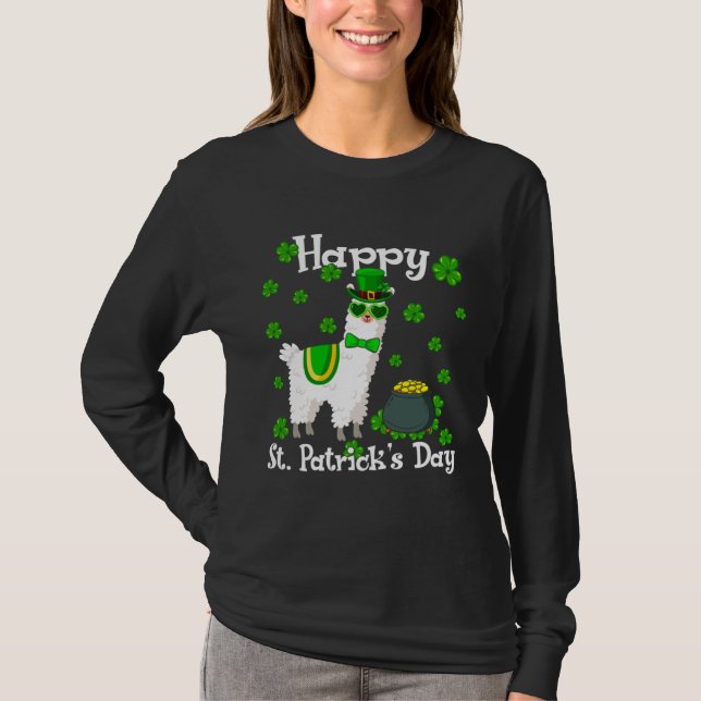 Camiseta Cute Llama  Happy St Patrick s Day Shamrock Irish (Frente)