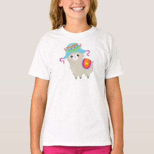 Camiseta Cute Llama, Little Llama, Alpaca, Llama Com Chapéu