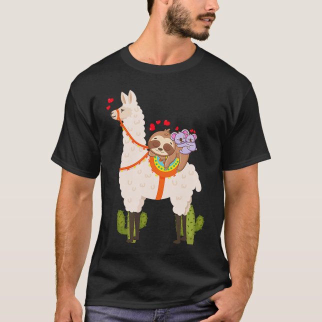 Camiseta Cute Llama Sloth Koala Valentines Day Mothers Day  (Frente)
