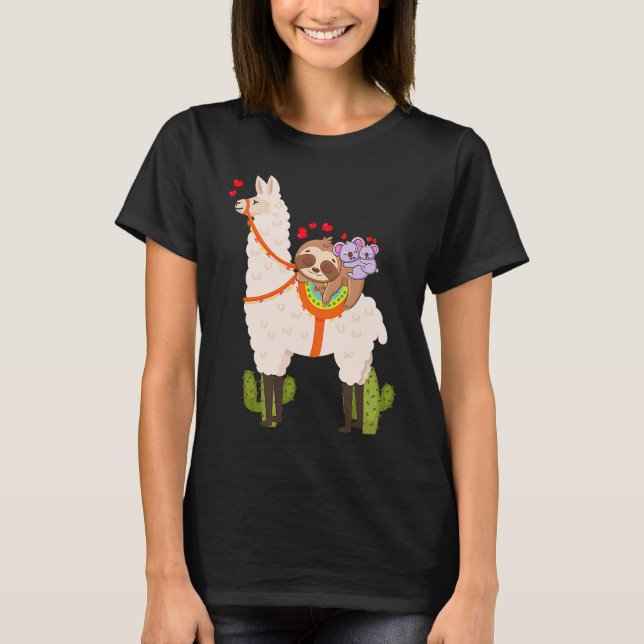 Camiseta Cute Llama Sloth Koala Valentines Day Mothers Day  (Frente)