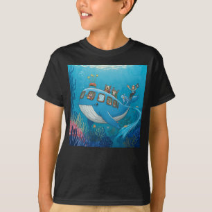 Camiseta Cute Lontra Baleia Ônibus Aventura Subaquática
