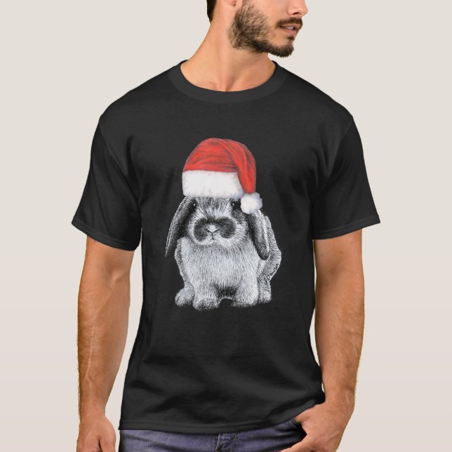 Camiseta Cute Lop Eared Coelho Vestindo Sant de Natal (Frente)