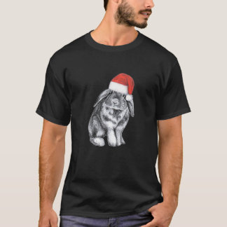 Camiseta Cute Lop Olhou Coelho Coelhado De Natal Em Santa H