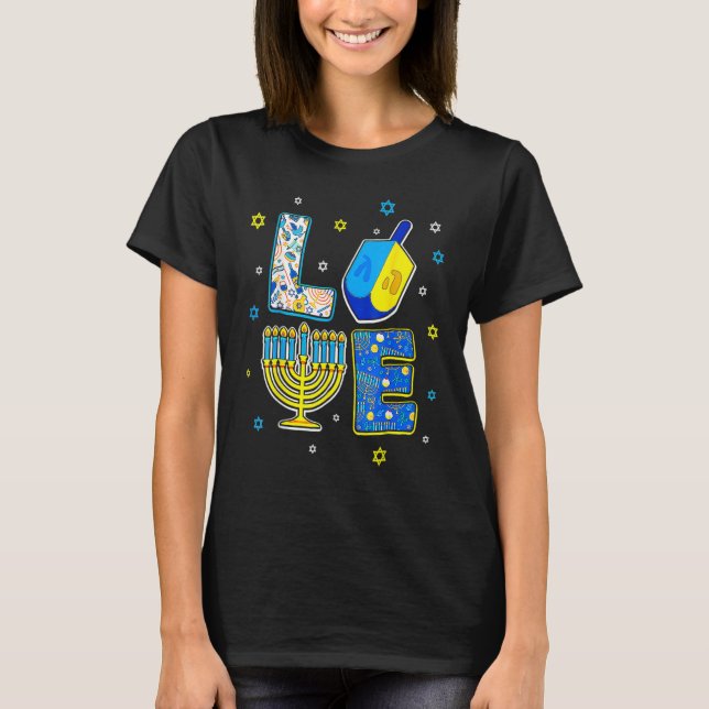 Camiseta Cute LOVE Hanukkah Decorations Dreidel Menorah Cha (Frente)