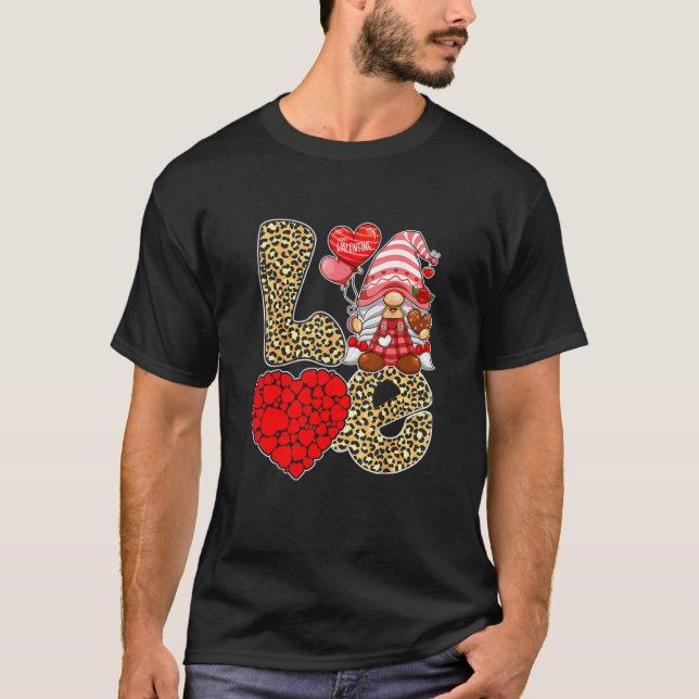 Camiseta Cute Love Heart Gnome Leopard Cheetah Print Valent (Frente)