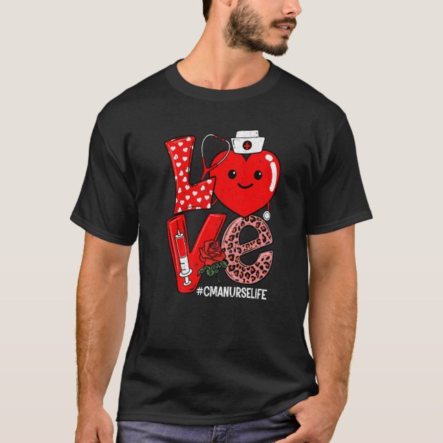 Camiseta Cute Love Heart Stethoscope CMA Nurse Life Valenti (Frente)