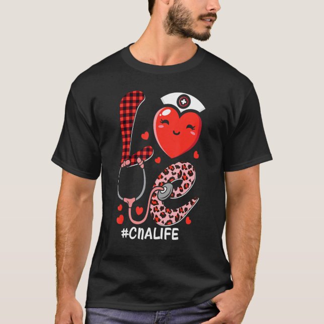 Camiseta Cute Love Heart Stethoscope CNA Nurse Life Valenti (Frente)