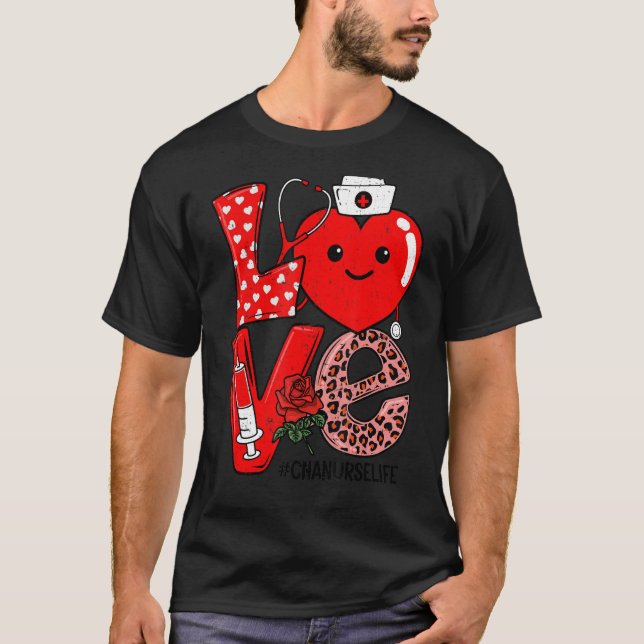 Camiseta Cute Love Heart Stethoscope CNA Nurse Life Valenti (Frente)