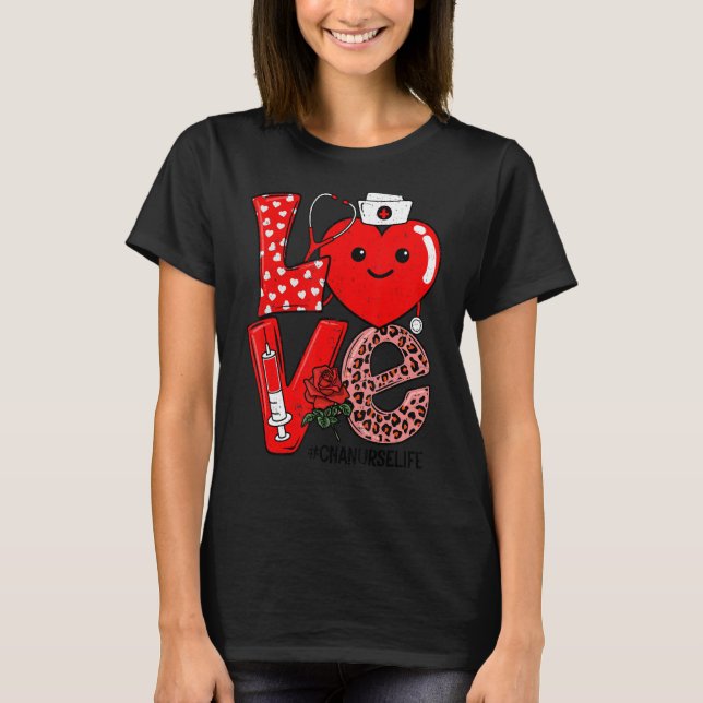Camiseta Cute Love Heart Stethoscope CNA Nurse Life Valenti (Frente)