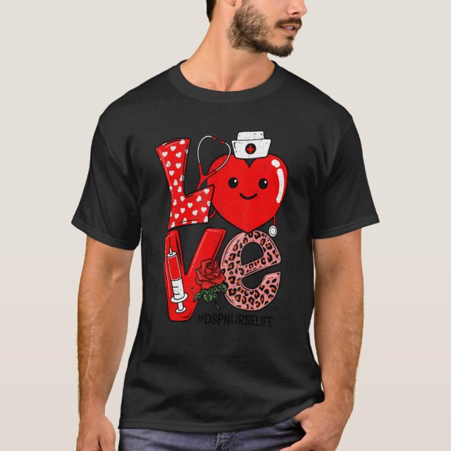 Camiseta Cute Love Heart Stethoscope DSP Nurse Life Valenti (Frente)