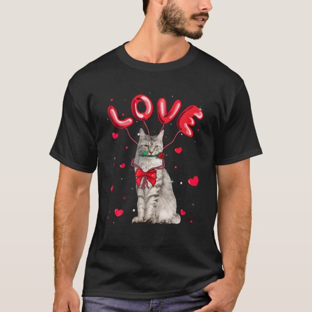 Camiseta Cute Love Maine Coon Cat Valentine Pet Cat Lover (Frente)