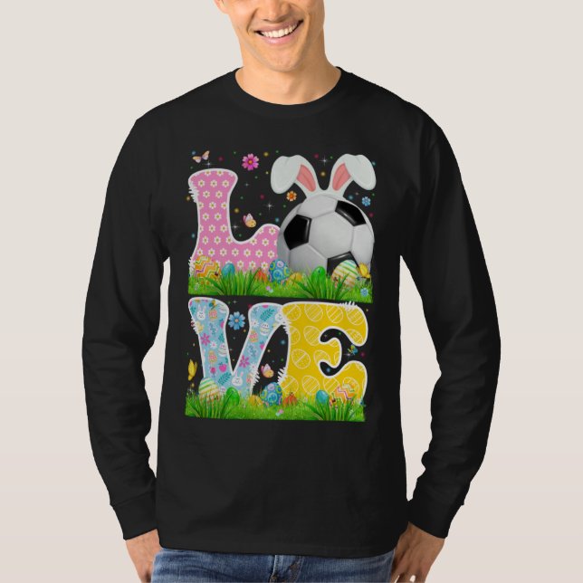 Camiseta Cute Love Soccer Ball With Bunny Ears Easter Day B (Frente)