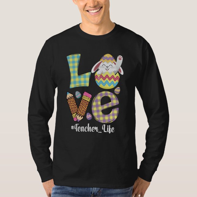 Camiseta Cute Love Teacher Life Easter Bunny Egg Hunting Ba (Frente)