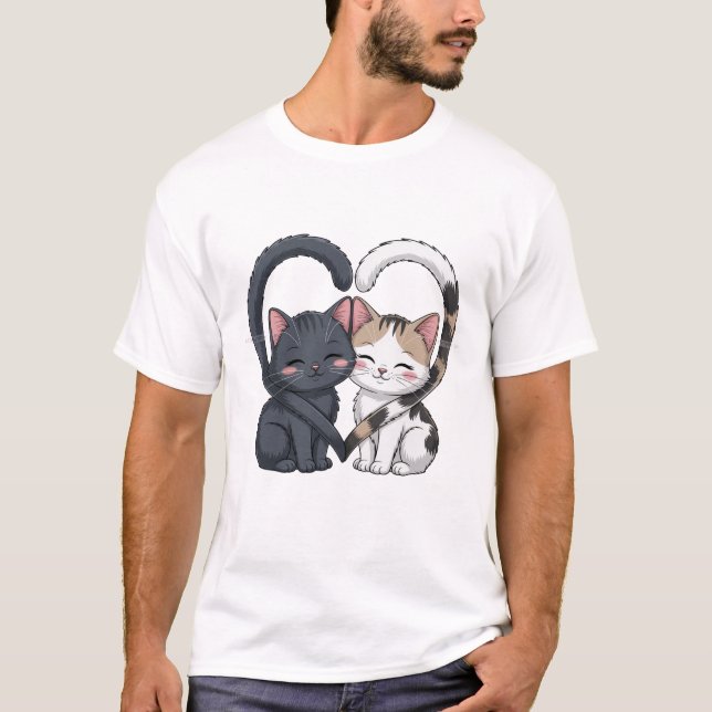 Camiseta Cute Loving Cats Heart Design 🐱❤️ Adorable Kawaii (Frente)