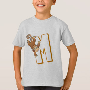 Camiseta Cute M de Macaco - Alfabeto ABCD Inglês para Crian
