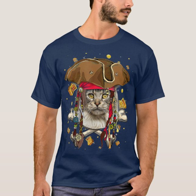 Camiseta Cute Maine Coon Pirate Skeleton Halloween (Frente)
