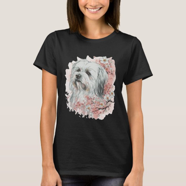 Camiseta Cute Maltese Cherry Blossom Dog Breed Japanese Sak (Frente)