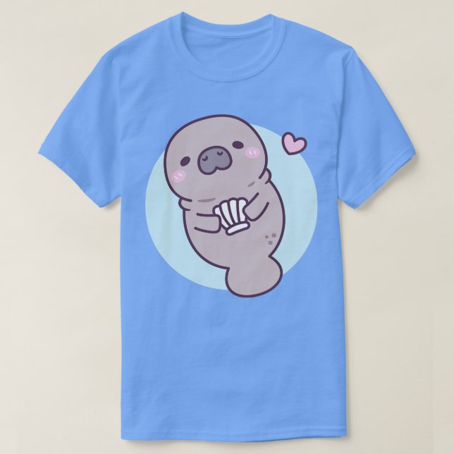 Camiseta Cute Manatee Holding Seashell (Frente do Design)