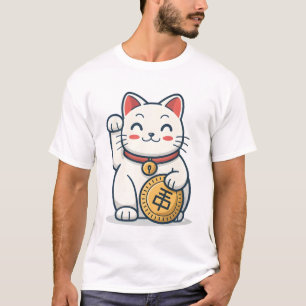 Camiseta Cute Maneki Neko Lucky Cat T Shirt Bom japonês