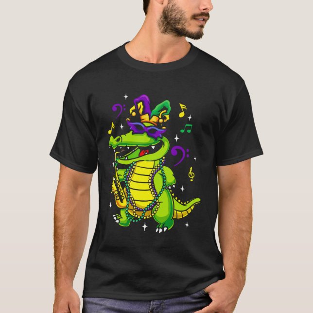 Camiseta Cute Mardi Gras Alligator for Kids or Adults (Frente)