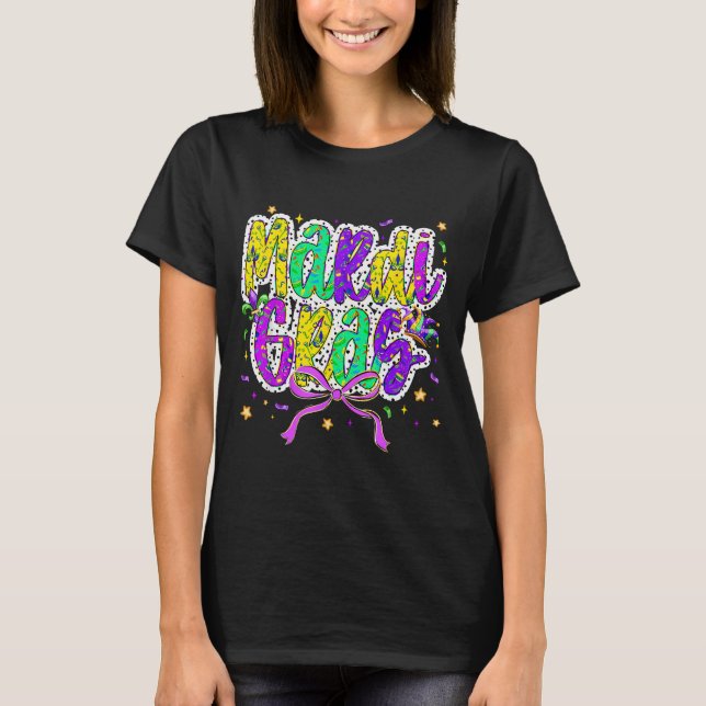 Camiseta Cute Mardi Gras Fat Tuesday Coquette Bow Kids Girl (Frente)