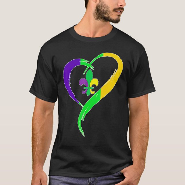 Camiseta Cute Mardi Gras Heart Funny Fleur-De-Lis Mardi Gra (Frente)