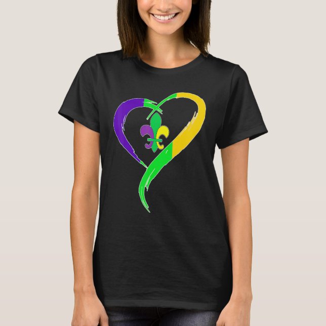 Camiseta Cute Mardi Gras Heart Funny Fleur-De-Lis Mardi Gra (Frente)