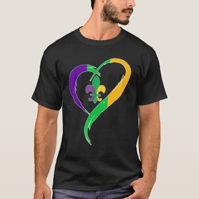 Camiseta Cute Mardi Gras Heart Funny Fleur-De-Lis Mardi Gra (Frente)