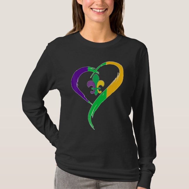 Camiseta Cute Mardi Gras Heart Funny Fleur-De-Lis Mardi Gra (Frente)