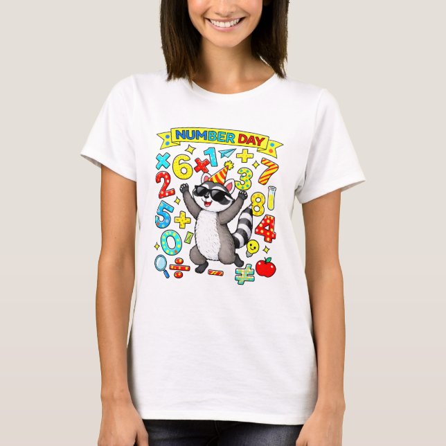 Camiseta Cute Maths Numbers Raccoon Cartoon T Shirt Kids UK (Frente)