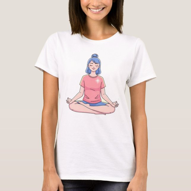 Camiseta Cute Meditation Girl Yoga Illustration (Frente)
