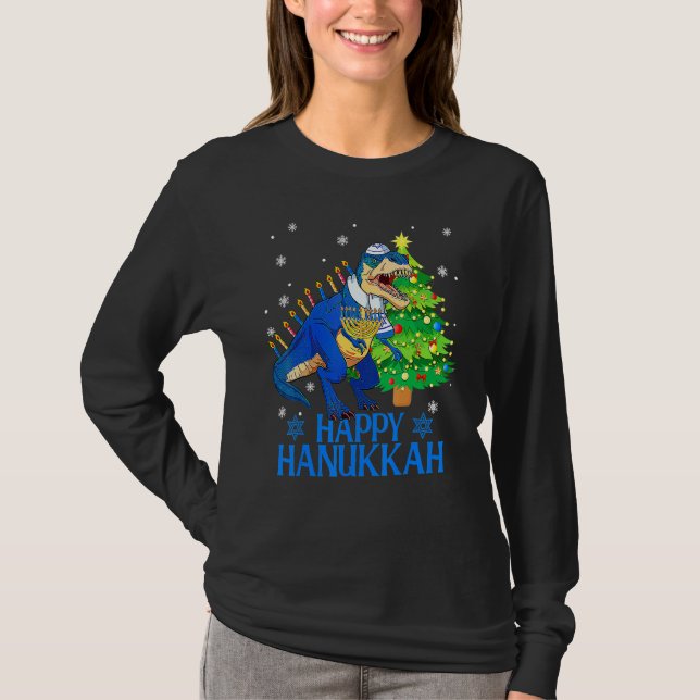 Camiseta Cute Menorasaurus Rex Dinosaur Tree Christmas Happ (Frente)