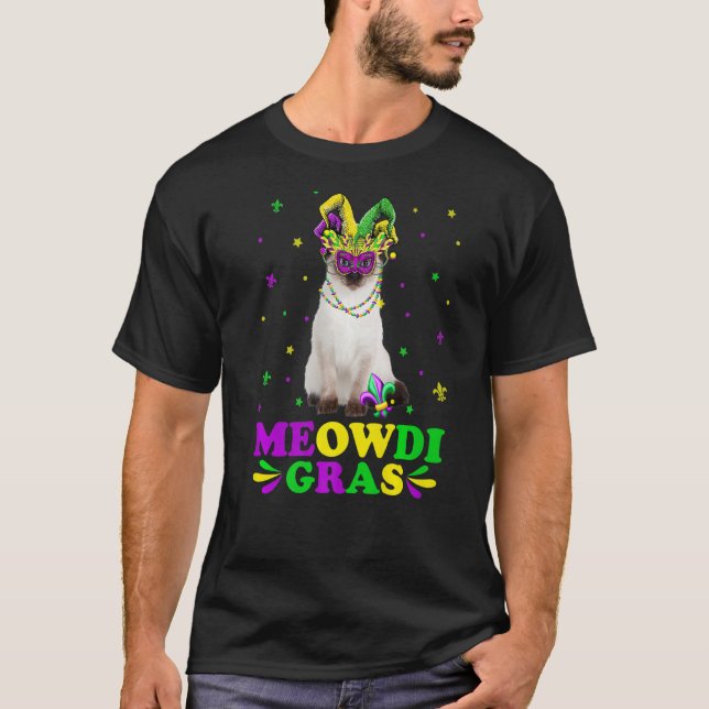 Camiseta Cute Meowdi Gras Siamese Cat Carnival Mardi G (Frente)