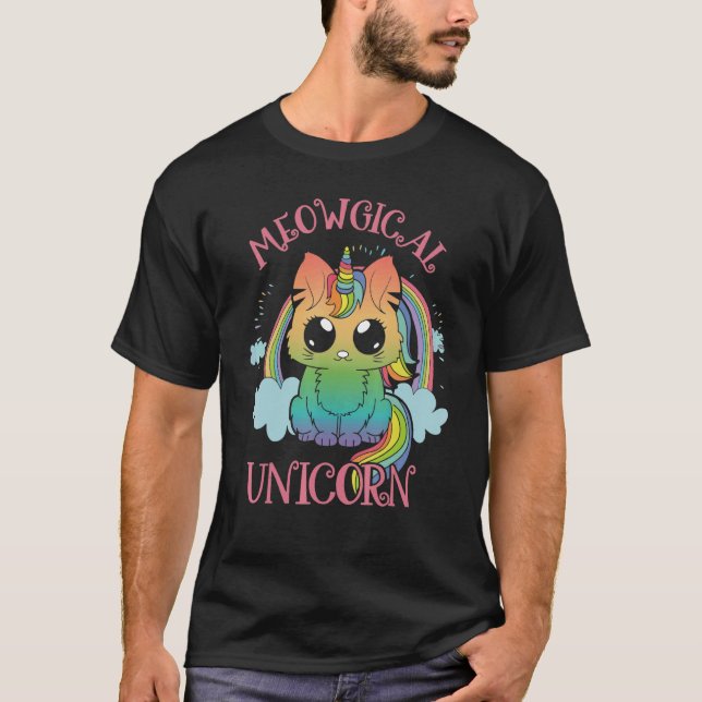 Camiseta Cute Meowgical Unicorn Cat Magic Colourful Rainbow (Frente)