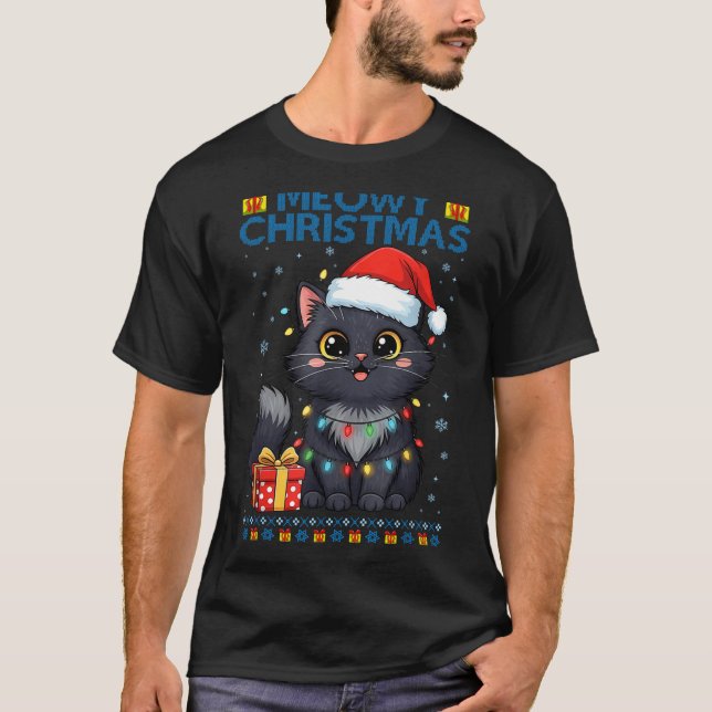Camiseta Cute Meowy Christmas Cat – Kawaii Holiday Kitty Te (Frente)