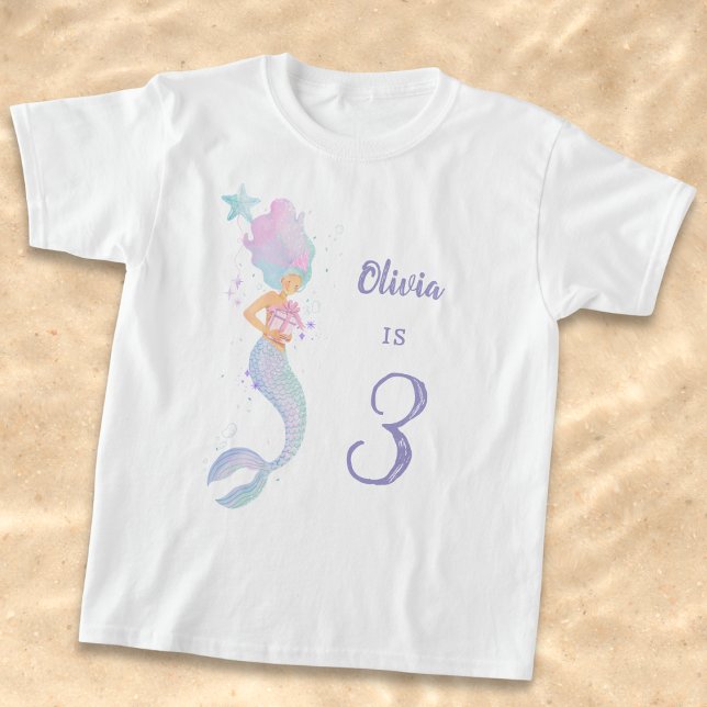 Camiseta Cute Mermaid Birthday Girl Shirt Age 3 (Criador carregado)