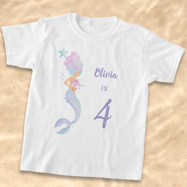 Camiseta Cute Mermaid Birthday Girl Shirt Age 4 (Criador carregado)