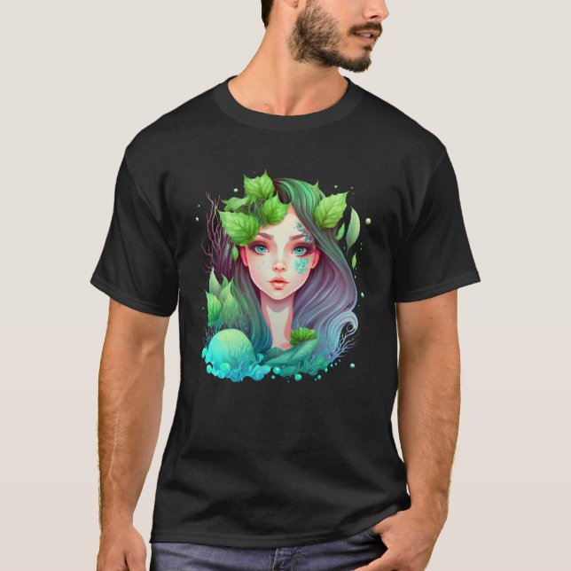 Camiseta Cute mermaid fairy seaweed plants water sea fantas (Frente)