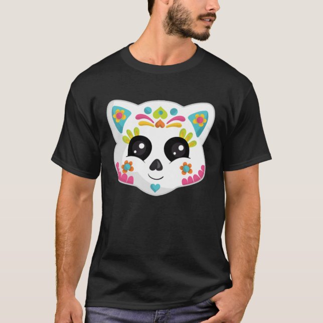 Camiseta Cute Mexican Halloween Cat  Sugar Skull Cat (Frente)