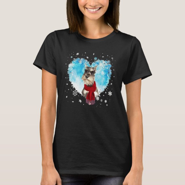 Camiseta Cute Miniature Schnauzer Winter Flakes - Dogs Hear (Frente)