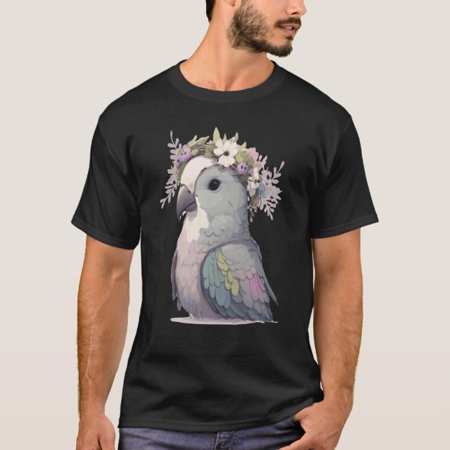 Camiseta Cute Monk Parakeet Quaker Parrot Bird Flower Crown (Frente)