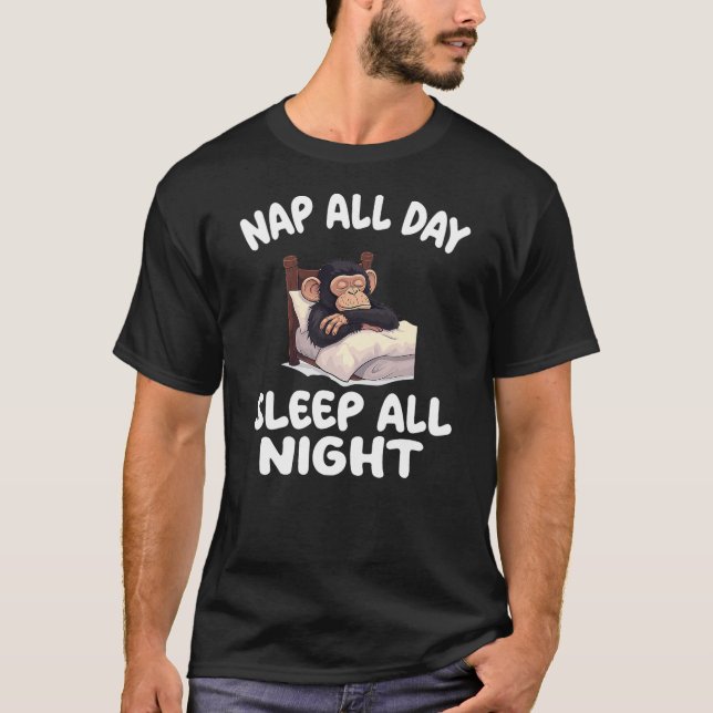 Camiseta Cute Monkey Nap All Day Sleep all Night Pajamas Ni (Frente)